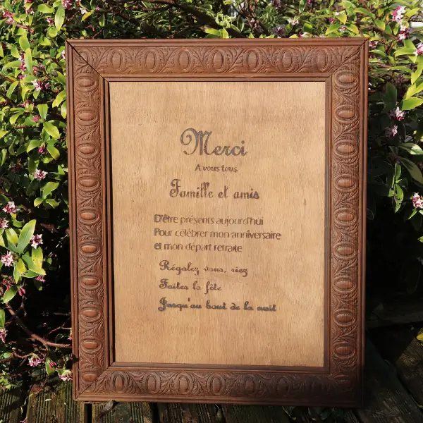 Cadre avec message gravé